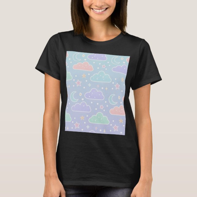 Kawaii Pastellmoln Estetisk T-Shirt (Framsida)