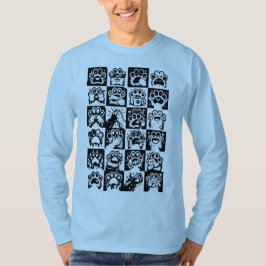 Kawaii Paw Känslor Svart Vitt Rutnät T Shirt