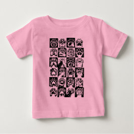 Kawaii Paw Känslor Svart Vitt Rutnät T Shirt
