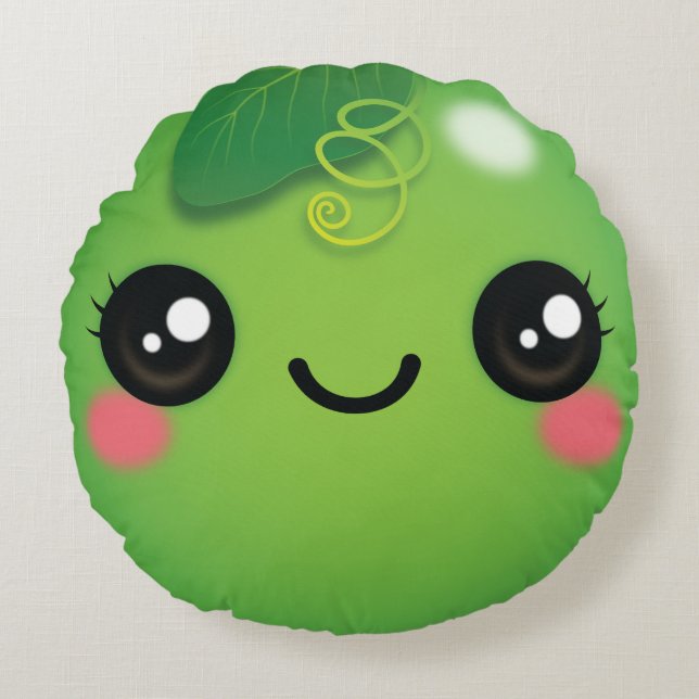 Kawaii Pea Round Pillow Rund Kudde (Framsidan)