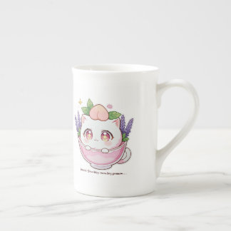 Kawaii Peach Cat i Lavender Tekopp Coffee Mugg
