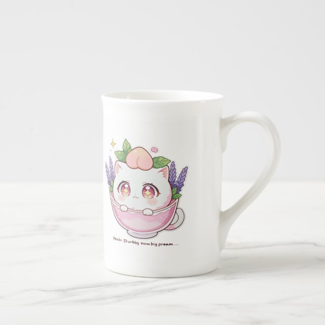 Kawaii Peach Cat i Lavender Tekopp Coffee Mugg (Höger)