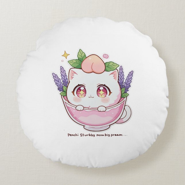 Kawaii Peach Cat i Lavender Tekopp Dekorativ kudde (Framsidan)