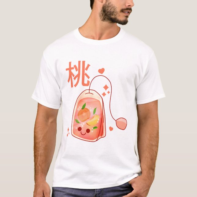 Kawaii Peach Tea Bag T Shirt (Framsida)