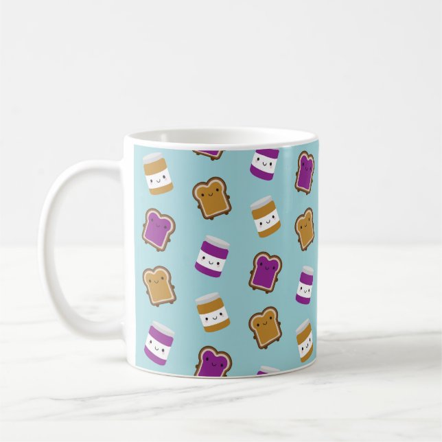 Kawaii Peanut Butter & Jelly Sandwich Couple Kaffemugg (Vänster)