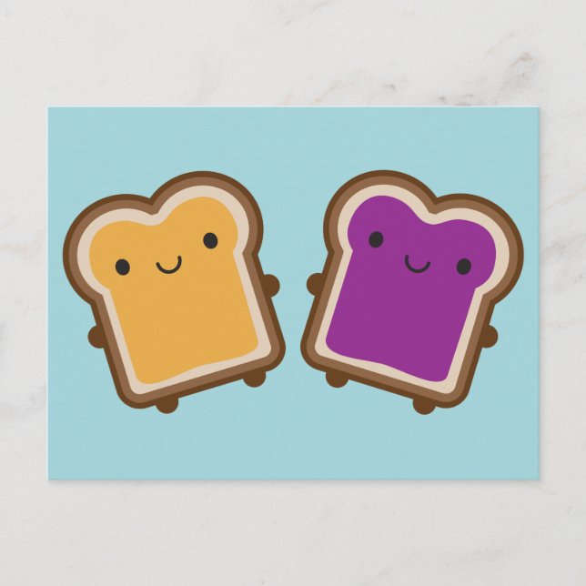 Kawaii Peanut Butter & Jelly Sandwich Couple Vykort (Framsida)