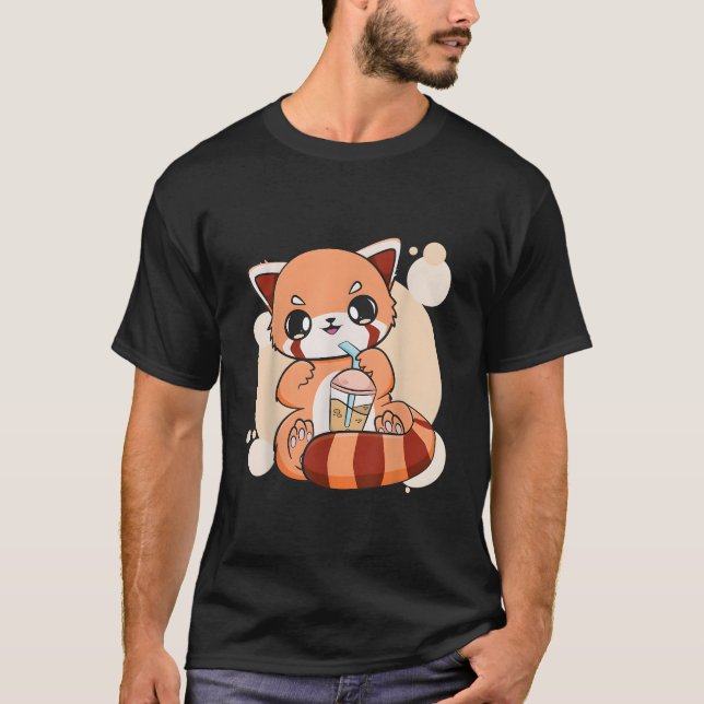 Kawaii Pearl Bubble Tea Red Panda Boba Anime T Shirt (Framsida)