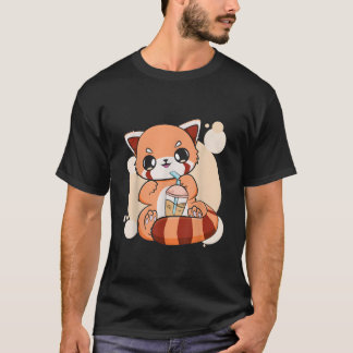 Kawaii Pearl Bubble Tea Röd Panda Boba Anime T Shirt