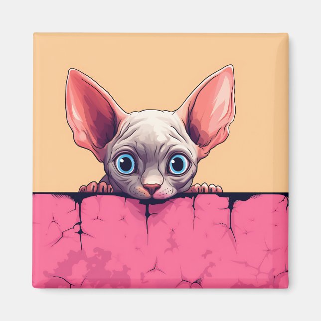 Kawaii Peeking Cute Sphynx Cat Magnet (Framsidan)
