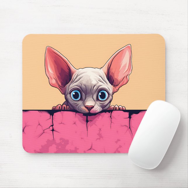 Kawaii Peeking Cute Sphynx Cat Musmatta (Med mus)
