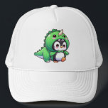 Kawaii Penguin i Dino Disguis Keps<br><div class="desc">Den här snygga illustrationen visar en charmerande penguin som är klädd i en grönt dinosaurikostym,  komplett med en söt huva med en triceratops horn och lekfulla spiken. Penguin sporrar också en munkaktig grönt,  vilket ökar formgivningens visuella dragningskraft. Perfekt för fläkt av kawaiikonst och lekfulla djurillustrationer.</div>
