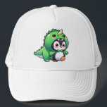 Kawaii Penguin i Dino Disguis Keps<br><div class="desc">Den här snygga illustrationen visar en charmerande penguin som är klädd i en grönt dinosaurikostym,  komplett med en söt huva med en triceratops horn och lekfulla spiken. Penguin sporrar också en munkaktig grönt,  vilket ökar formgivningens visuella dragningskraft. Perfekt för fläkt av kawaiikonst och lekfulla djurillustrationer.</div>