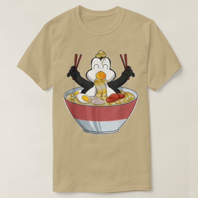 Kawaii Penguin Japanska Ramen Noodles I Otaku Anim T Shirt (Design framsida)