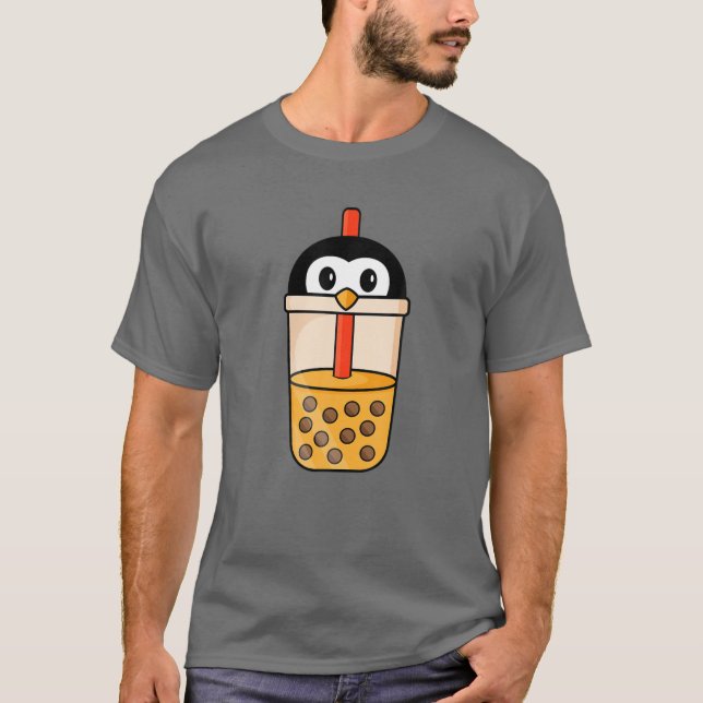 Kawaii Penguin Kärlek Bubble Tea Funny Bobas's T Shirt (Framsida)