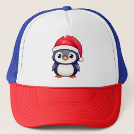 Kawaii Penguin Wearing a Mysigt Santa Hat i Julaft Keps