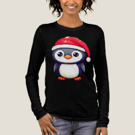 Kawaii Penguin Wearing a Mysigt Santa Hat i Julaft T Shirt
