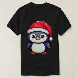 Kawaii Penguin Wearing a Mysigt Santa Hat i Julaft T Shirt