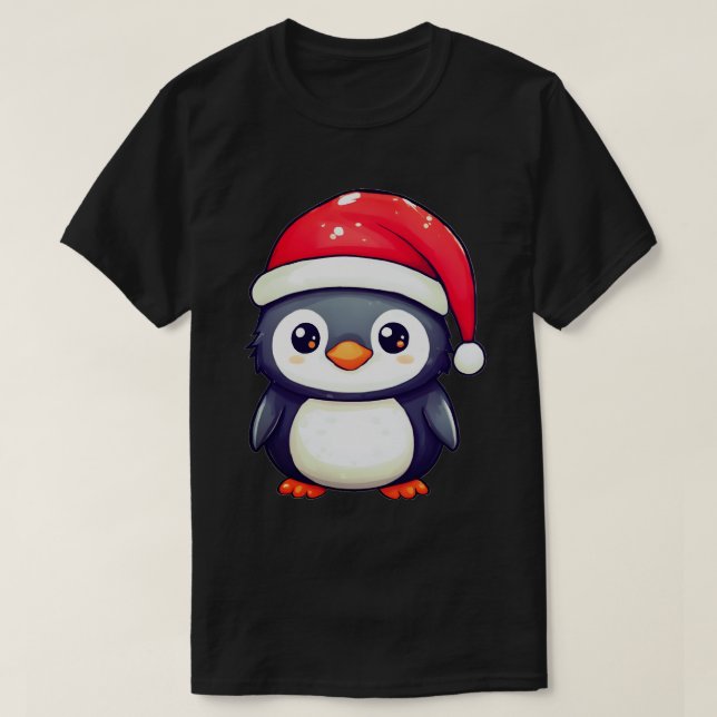 Kawaii Penguin Wearing a Mysigt Santa Hat i Julaft T Shirt (Design framsida)