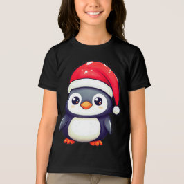 Kawaii Penguin Wearing a Mysigt Santa Hat i Julaft T Shirt