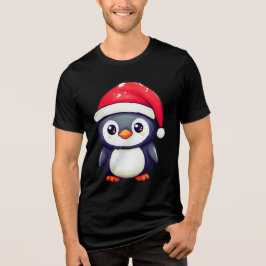 Kawaii Penguin Wearing a Mysigt Santa Hat i Julaft T Shirt
