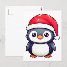 Kawaii Penguin Wearing a Mysigt Santa Hat i Julaft