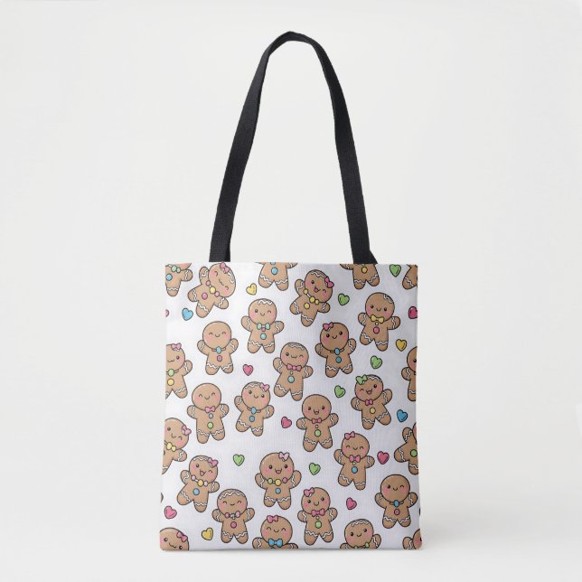 Kawaii Pepperkaksfigurer Jul Shoppingväska Tygkasse (Framsida)