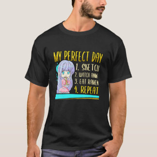 Kawaii Perfekt Dag Sketch Watch Anime Eat Ramen T Shirt