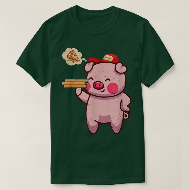 Kawaii Pig Cute Animal Pizza Delivery Funny Pizza  T Shirt (Design framsida)