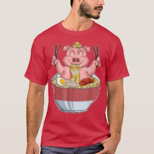 Kawaii Piglet Japansk Ramen Noodles I Otaku Anime T Shirt