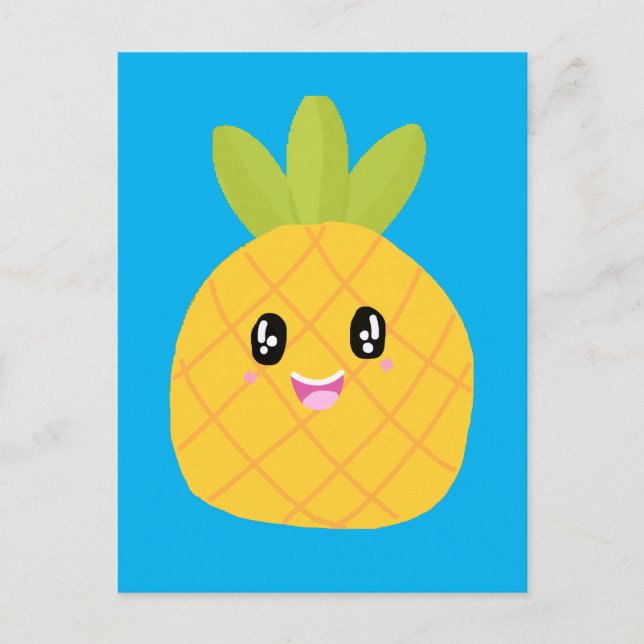 Kawaii Pineapple Cute Tropical Vykort (Framsida)