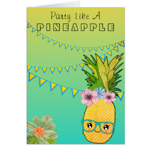 Kawaii Pineapple Tropical Beach Party Food Thmet Hälsningskort