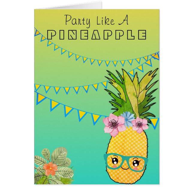 Kawaii Pineapple Tropical Beach Party Food Thmet Hälsningskort (Framsidan)