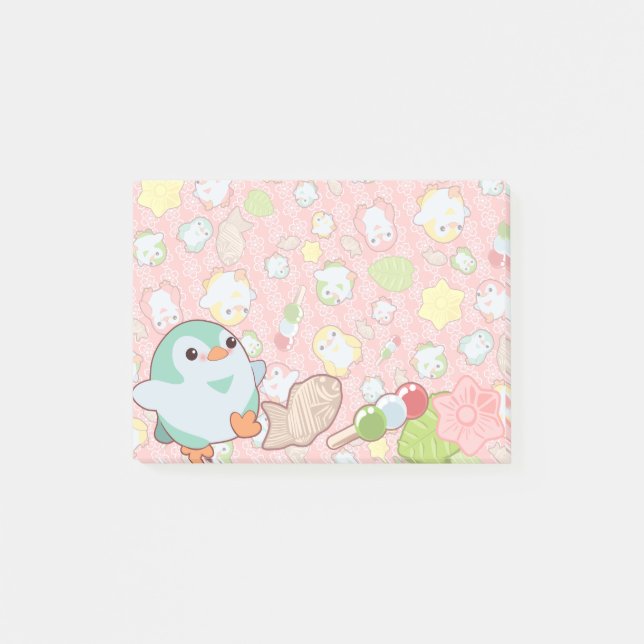 Kawaii pingvin och Wagashi Post-it Block (Framsida)