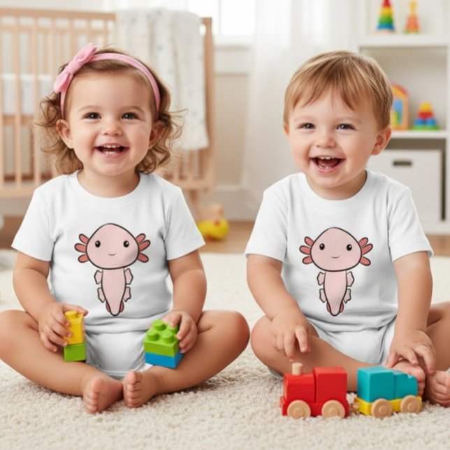 Kawaii Pink Axolotl Simple Baby T-Shirt (Skapare uppladdad)