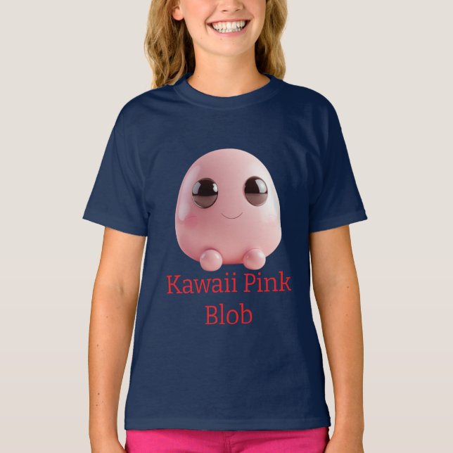 Kawaii Pink Blob — Cute 3D Character  T Shirt (Framsida)