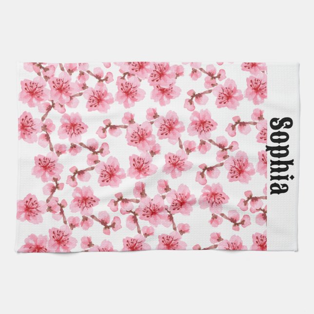 kawaii pink cherry blossoms kökshandduk (Horisontell)