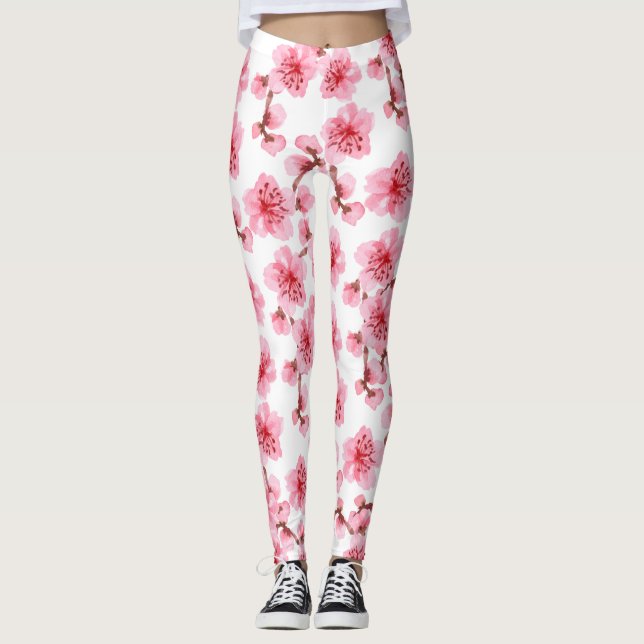 kawaii pink cherry blossoms leggings (Framsida)