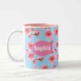 kawaii pink cherry blossoms Två-Tonad mugg