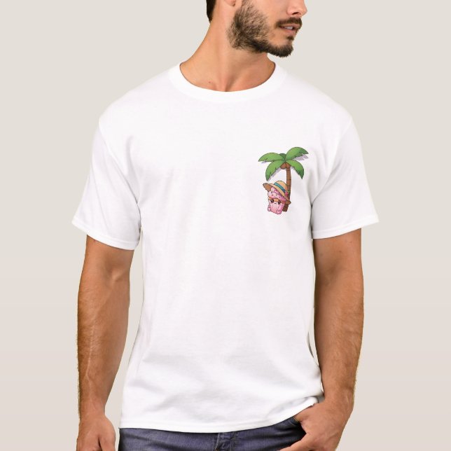 Kawaii Pink Cupcake Character in Straw Hat Relaxin T Shirt (Framsida)