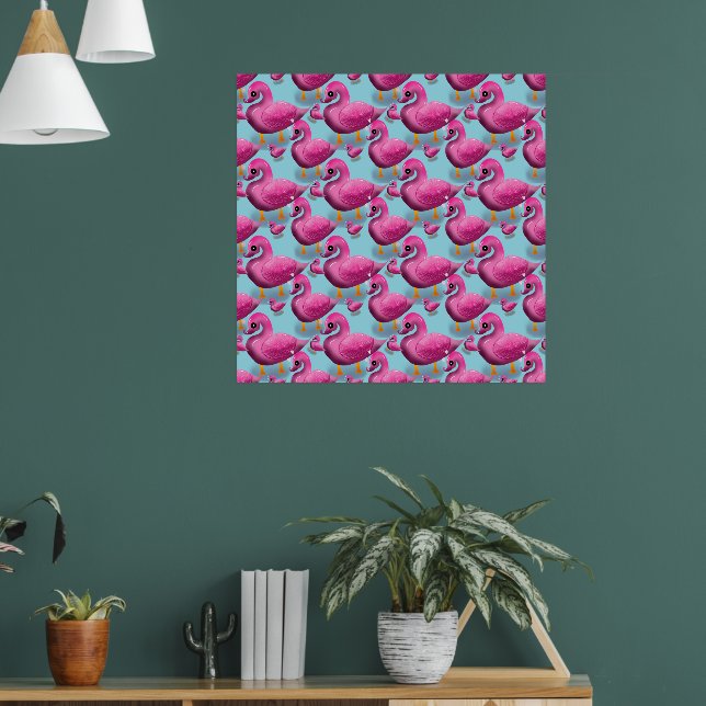 Kawaii Pink Duck Pattern – Adorable Aesthetic Maxi Poster (Vardagsrum 1)