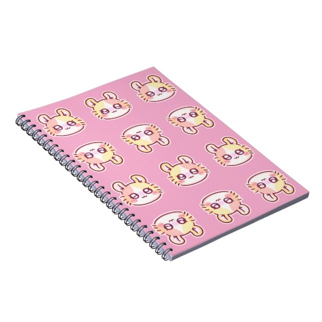 Kawaii Pink Kitty Pattern Spiral Notebook  Anteckningsbok (Högra Sidan)