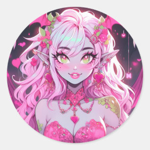 Kawaii Pinkcore Fantasy Demon Anime Girl Runt Klistermärke