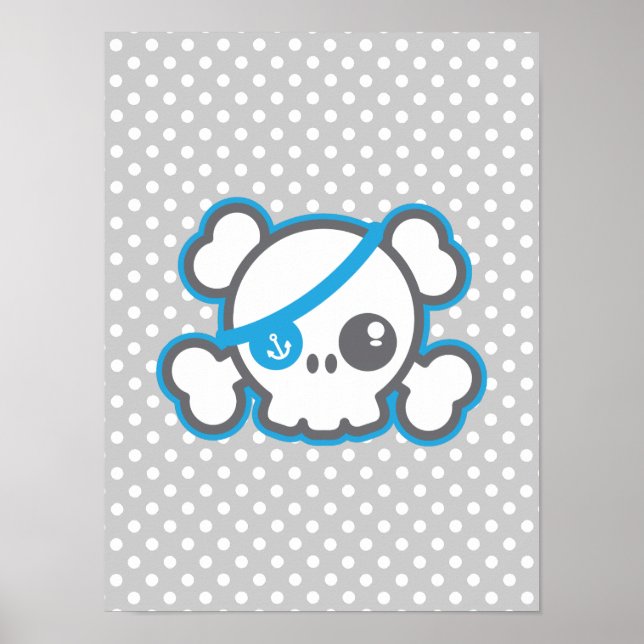 Kawaii Pirat Skull Poster Skriv ut (Framsidan)