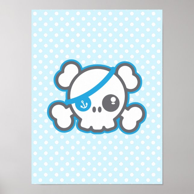 Kawaii Pirat Skull Poster Skriv ut (Framsidan)