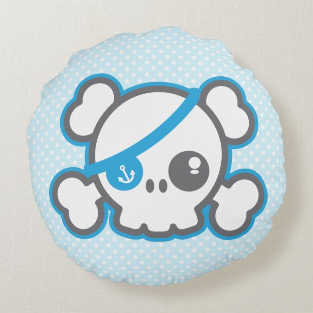 Kawaii Pirat Skull Round Pillow Rund Kudde (Baksidan)