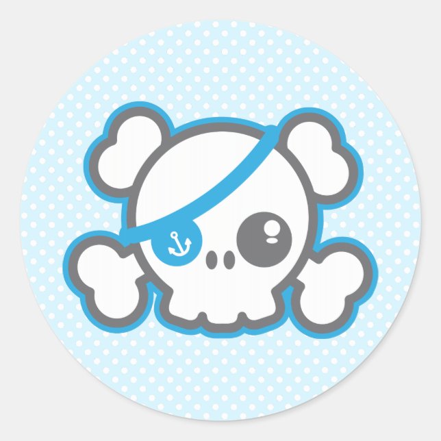 Kawaii Pirat Skull Stickers Runt Klistermärke (Framsida)