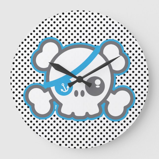 Kawaii Pirat Skull Wall Clock Stor Klocka (Framsida)