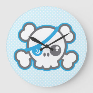 Kawaii Pirat Skull Wall Clock Stor Klocka
