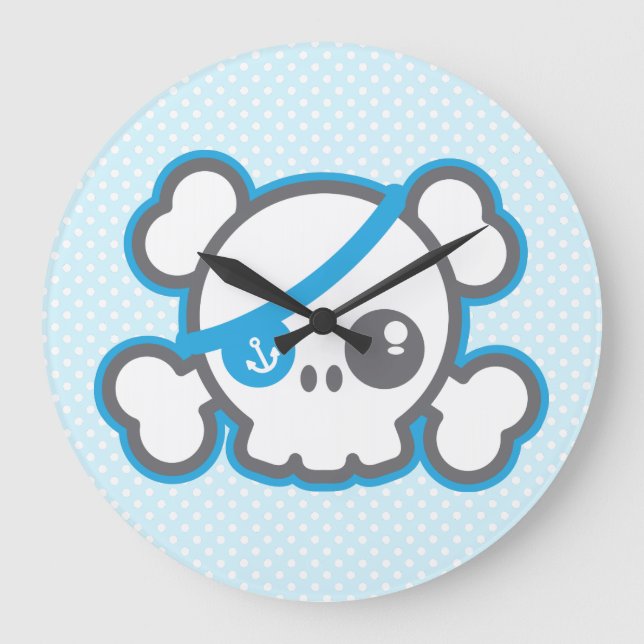 Kawaii Pirat Skull Wall Clock Stor Klocka (Framsida)