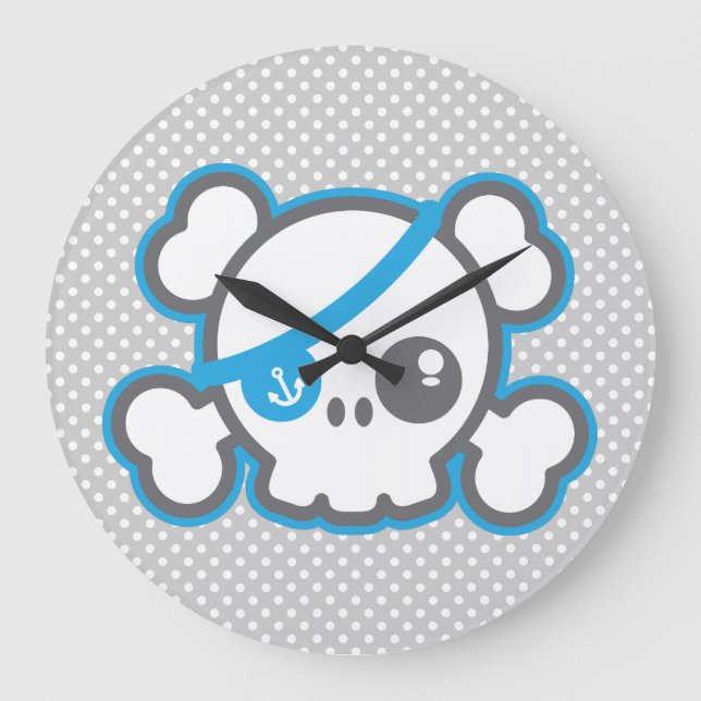 Kawaii Pirat Skull Wall Clock Stor Klocka (Framsida)